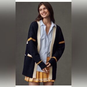 NWT Anthropologie Flat White Boston Rowing Game Day Cardigan Sweater Size All